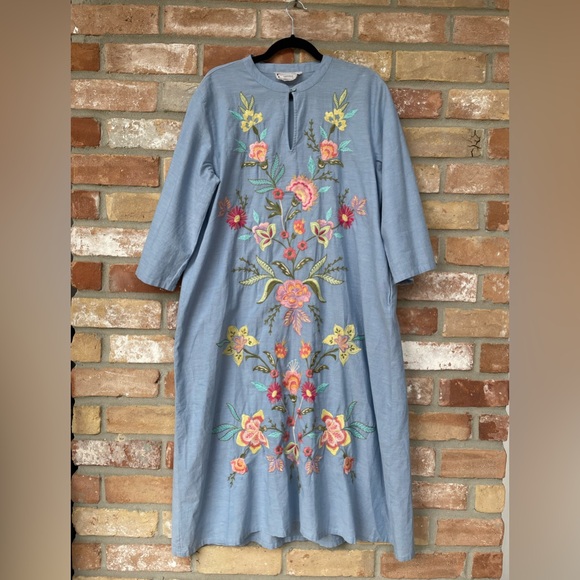 Johnny Was Camellia Mandarin Collar Cotton Dress Light Denim Blue Sz XSmall - Picture 3 of 8